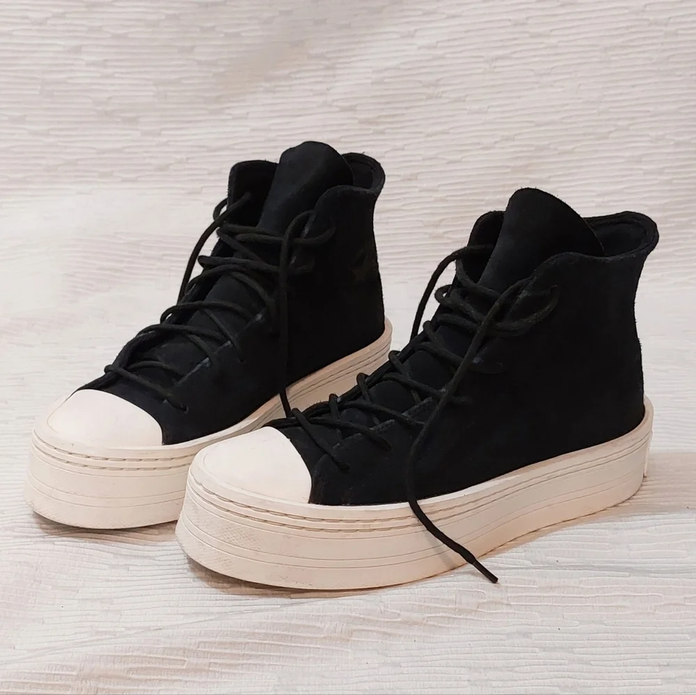 Converse Suede Black And White High-Top Platform Sneakers Size 8